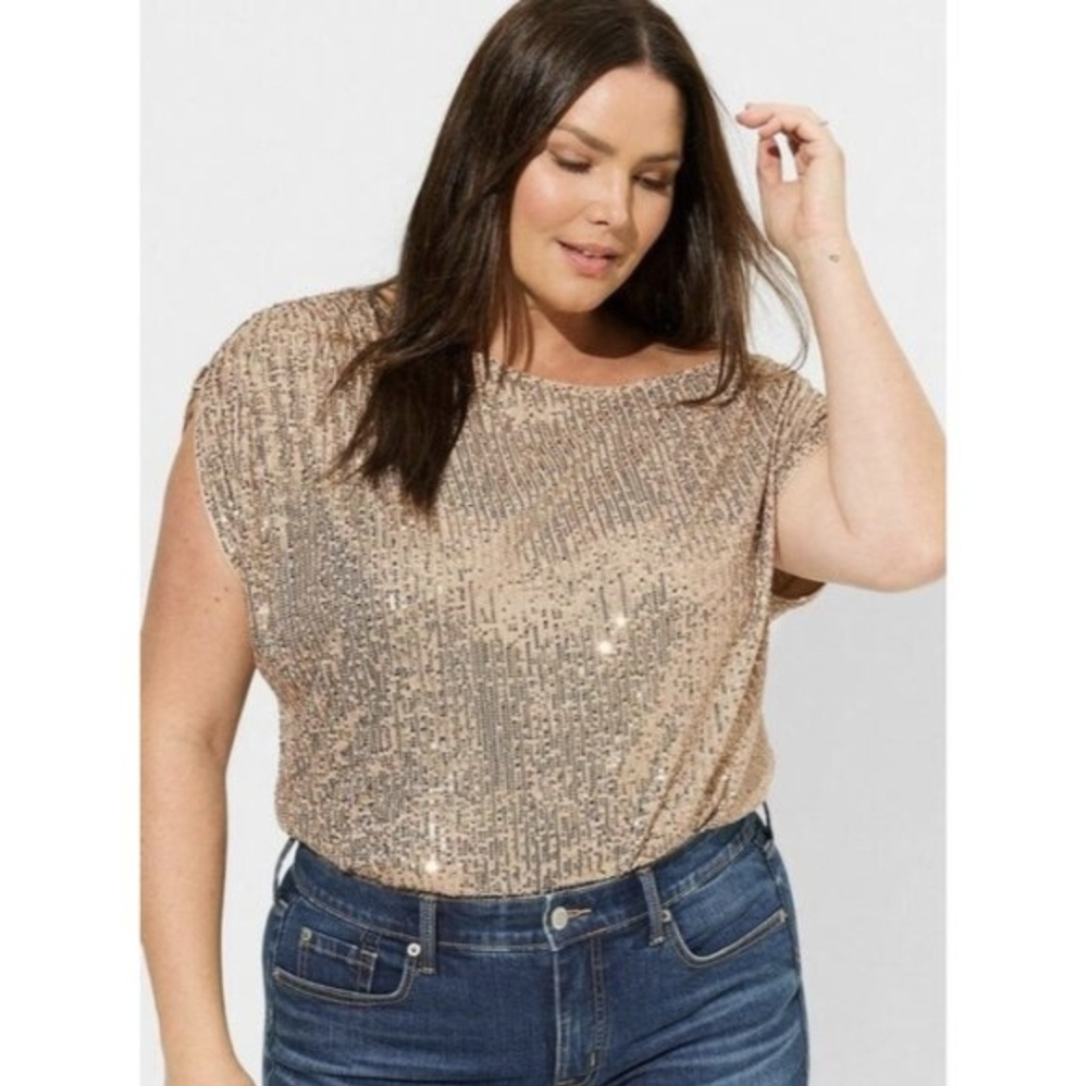 Torrid,Sequin Embellished Gold Top,Size 1x